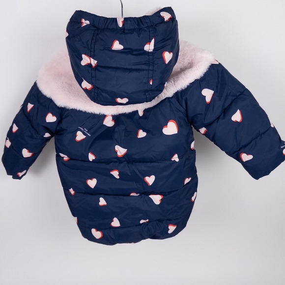 The Marc Jacobs Heart Printed Hooded Puffer Coat Navy Blue Pink Size 18 months - Picture 5 of 11